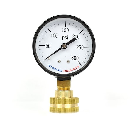 Interstate Pneumatics 2-1/2 Inch 300 PSI 3/4 Inch GHT, P2A Water Pressure Test Gauge, 3/4 Inch Female Hose Thread G2022-300W